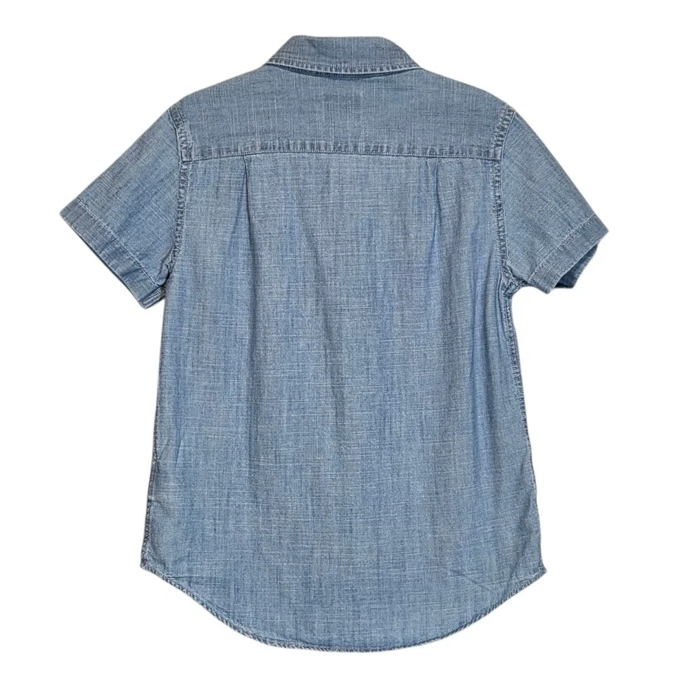 Crewcuts Chambray Short Sleeve Button Down Shirt‎ Boys 6/7 Preppy Blue Cotton